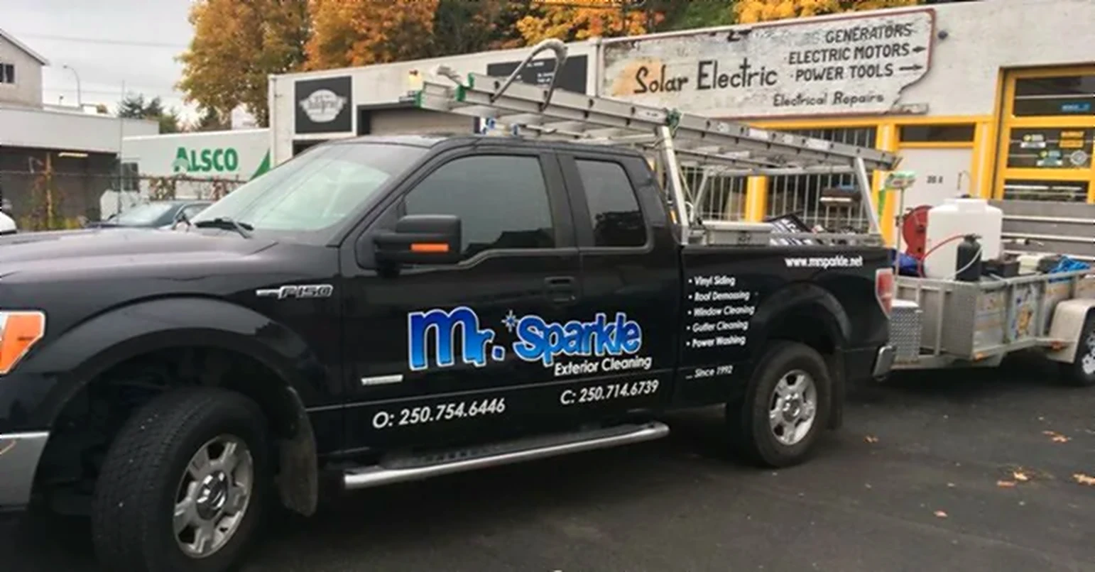 A Mr. Sparkle truck working on a Nanaimo street